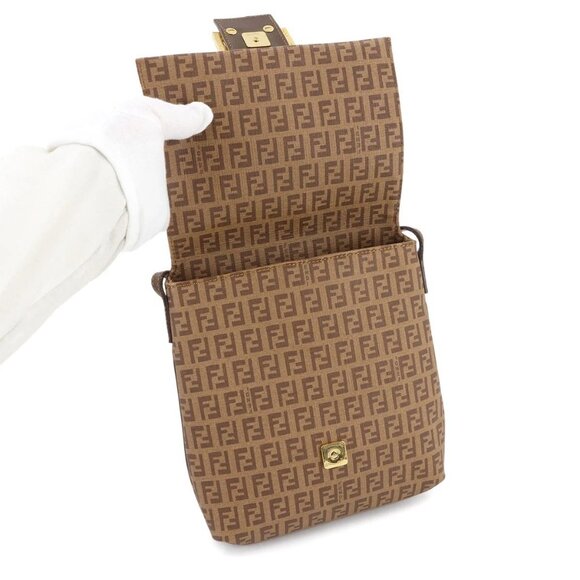 FENDI Zucchino Shoulder Bag PVC Leather Brown 8BT075 90285401 - Picture 7 of 11